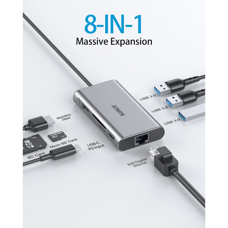 USB C Hub HDMI 4K, KUKIY 8-in-1 USB-C Hub with