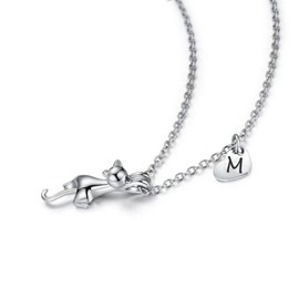 AILAAILA Kitty Cat Necklace for Women | Heart Initial Letter Necklace | Stainless Steel Pendant Jewelry Gifts for Pet Cat Lover Daughter M