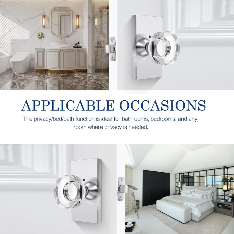 Newlaking Glass Door Knobs Polished Chrome,Privacy Crystal Door Knob with