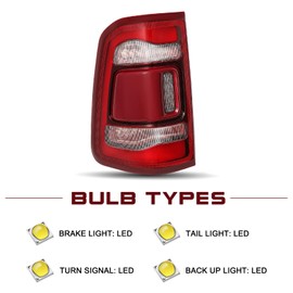 JSBOYAT LED Tail Light Assembly Compatible with 2019-2024 Dodge Ram 1500 Without Blind Spot Model, Rear Brake Light Red Lens Tail Lamps Left Driver Side 55112991AD CH2800217