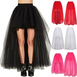 SSDH Tulle Long Petticoat Rockabilly 3 Layers High Low Woman Tutu Skirt Underskirt Slips Lolita Petticoat (Black)