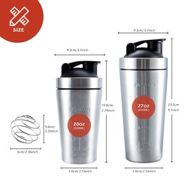 Shaker Bottle for Protein Mixes,20-Ounces Protein Shaker Bottle,VALESKA Stainless Steel Shaker Bottle with Wire Whisk,Small Shaker Bottle,BPA Free, Leak-Proof, Dishwasher Safe, Perfect for Gym Workout