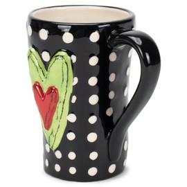 DEMDACO Tracy Pesche White Dots Heart Red Green Black 15 Ounce Glossy Stoneware Mug With Handle
