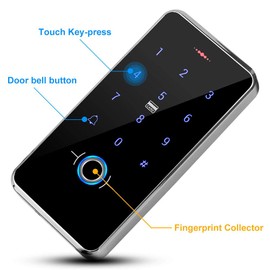 KurDunly RFID Biometric Fingerprint Access Control Keypad, Waterproof Touch Controller DC12V Outdoor Use with 13.56MHz IC Keychains