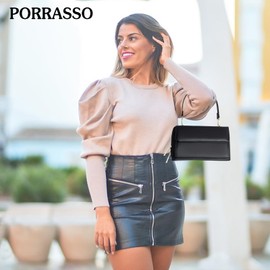 PORRASSO Touch Screen Crossbody Phone Bag Fashion Wallet Women's Shoulder Bag Clutch RFID Blocking Purse PU Wallet for Party Wedding Travelling Black
