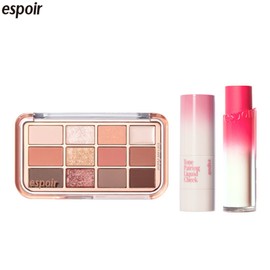 ESPOIR Eye Core Palette + Liquid Cheek + Lipstick Set 3items, Blush#$%Shadow Palette#$%Lip:01 Peach Puree-01 Posh Coral-10 Peachrise
