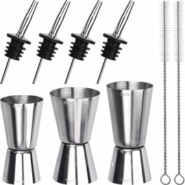 Zaleonline 9 Stück Messbecher-Cocktail 3 Arten Messbecher 3cl/4cl/5cl 4 Stück Ausgießer Zwei Bürsten Geeignet für Messbecher für Bar und Party Bartending