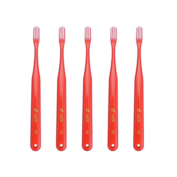 Tuft 24 Toothbrush, Set of 5, SS, No Caps (Red)
