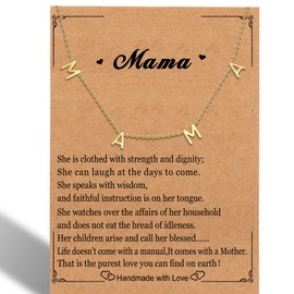 SKQIR Mama Necklaces for Women with Message Card，18k Gold Filled Dainty Mama Pandent Necklace， Meaningful Mom Gifts for Thanksgiving Christmas First Mothers day