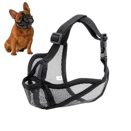 Huybaa Muzzle for French Bulldog, Short Snout Dogs, Breathable & Adjustable, Anti-Biting Chewing Barking, Mesh Dog Muzzle (Black, S)