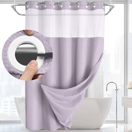 YellyHommy No Hook Shower Curtain with Snap in Liner Set Less Time Waffle Shower Curtain for Bathroom 75" L x 72" W Purple