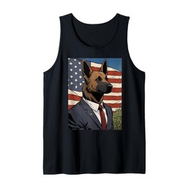 Funny German Shepherd in Suit with American Flag Tank Top