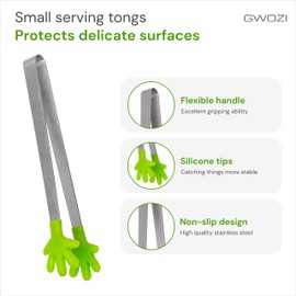 Mini Tongs with Silicone Tips - Hand Shape Small Tongs for Appetizers - Small Serving Tongs for Sugar Cubes/Ice Cube/Fruits 5.91" - Colorful Stainless Steel Tiny Tongs for Kitchen, 2 Pcs