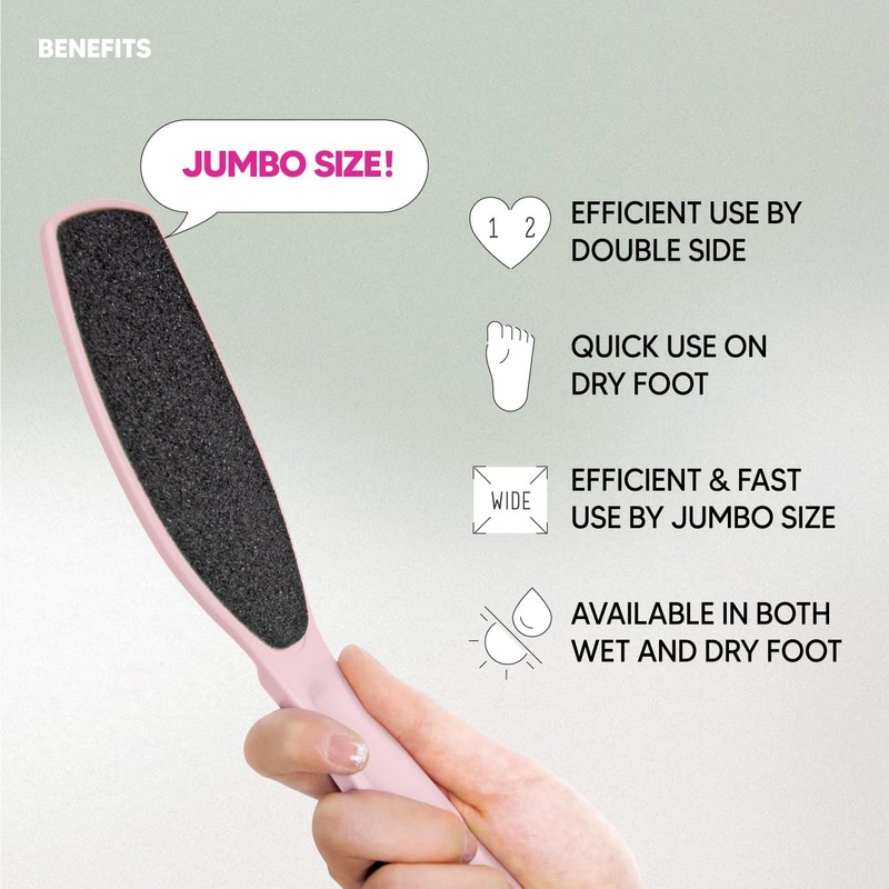 F3 Systems, Wide Emery Foot File(Pink), Double-Sided Pedicure Tool, Colossal