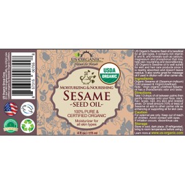 US Organic Sesame Seed Oil, USDA Certified Organic, Untoasted, Unrefined Virgin, 100% Pure & Natural, Cold Pressed, in Amber Glass Bottle w/Glass Eye dropper (4 oz (Large))
