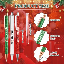 Sherr 7 Pcs Christmas Weekday Pens Days of the Week Pen Glitter Funny Ballpoint Pens with 10 Black Ink Refills Fancy Pen Christmas Themed Gifts for Colleagues Office Supplies(Multicolor,Santa)