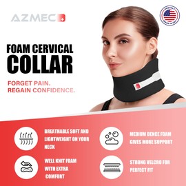 Azmec Universal Narrow Neck Brace Support - Soft Foam Cervical Collar - Adjustable Velcro Strap For Neck Sprain Relieves Pain and Pressure Stabilizes Vertebrae For Men or Woman (2" Inch Black)