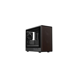 DIYPC DIY-mATX06-Wood Black USB3.0 /Type C Micro ATX Mid Tower Gaming Computer Case w/Tempered Glass Side Panel and Walnut Wood Front Panel / 4 x PWM Fans Pre-Installed