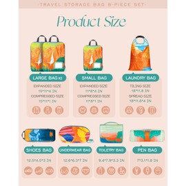 Miss Adola 8 Set Compression Packing Cubes for Travel Luggage Organizer Bags for Suitcases Cute Waterproof Lightweight Vacation Essenti Expandable Packing Bags for Girls, Women, Colorful Mountain