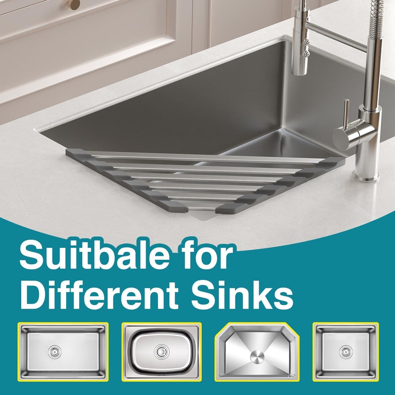 COOL-ANGLE Corner Sink Drying Rack, 16"x9.5" Rust-Proof Aluminum Triangular Dish