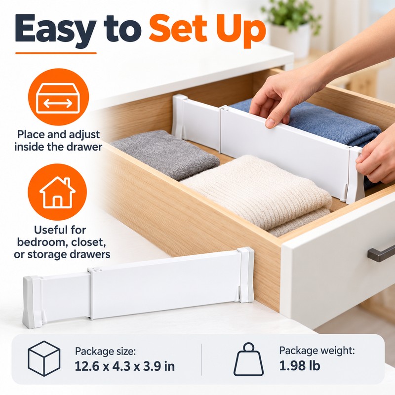 2-Pack Adjustable Drawer Dividers - 11.6–19.6 in Expandable Organizers for