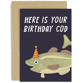Old English Co. Funny Birthday Card for Him - 'Birthday Cod' Funny Card for Fisherman - Fishing Birthday Card for Him - Birthday Card for Dad, Brother, Uncle, Step-Dad | Blank Inside with Envelope
