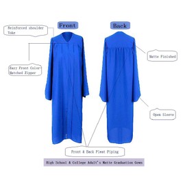 HEPNA [2024] Unisex Adult's Matte Graduation Gown Cap Tassel Set,Graduation Robe Hat for High School College Ceremony(Royal Blue,Size45)