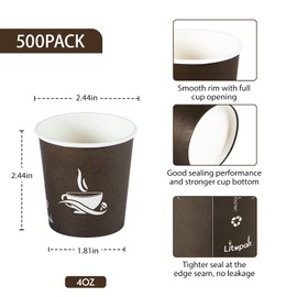 LITOPAK 500 Pack 4 oz Paper Cups, Disposable Coffee Cups, Paper Drinking Cups, Brown Disposable Cups, Paper Hot Coffee Cups, Paper Coffee Cups for Party, Picnic, Travel, and Events.