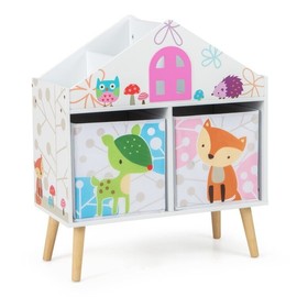 Costway Kids House-shaped Playroom Bookshelf & 4 Top Storage 2 Removable Toy Storage Bin