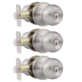 Gobrico Ball Keyed Alike Entry Entrane Knobs with Same Key Code in Satin Nickel,Exterior/Interior Door Locks,3Pack