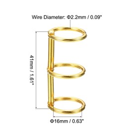 PATIKIL 0.63 Inch Diameter 3 Rings Book Rings, 6 Pieces, Removable Metal Book Rings, Office, Loose Leaves, 3 Circles for Desk, Calendar, Photo Album, Gold Tone