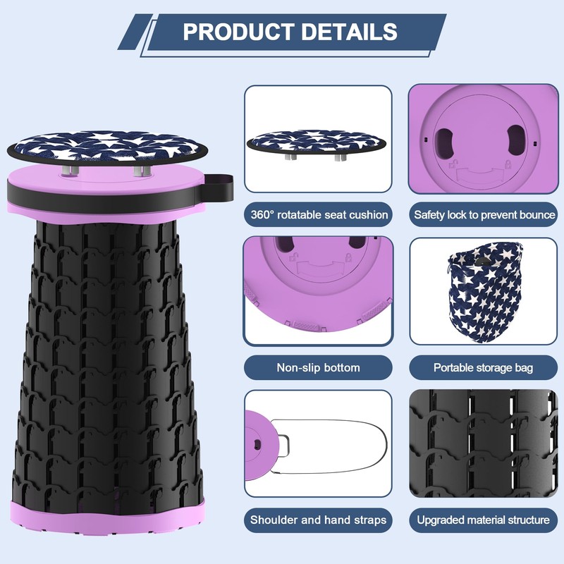 Upgraded Telescoping Stool Collapsible Stool with Seat Cushion & Bag,
