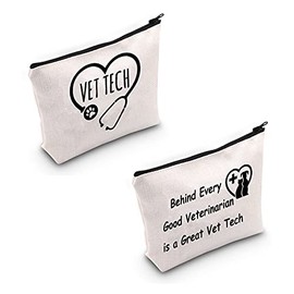 TSOTMO Veterinarian Gift Vet Tech Makeup Bag Behind Every Good Veterinarian is a Great Vet Tech Cosmetic Bag For Vet Student Save Animals Gifts (Vet Tech)