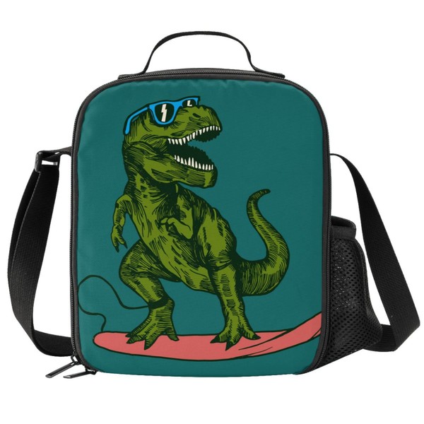 PrelerDIY Surfing Dinosaur Lunch Box Insulated Meal Bag Lunch Bag