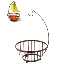 Spectrum Diversified Ashley Fruit Tree & Basket, Banana Hanger & Fruit Basket, Produce Saver Banana Holder & Open Wire Fruit Bowl for Kitchen Counter & Dining Table (57824)