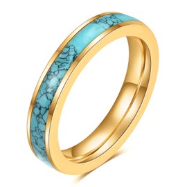 VQYSKO 4MM Stacking Turquoise Ring for Woman,14K Gold Stainless Steel Blue Bohemian Engagement Wedding Band for Man,Size 5 to11, 6, Stainless Steel, stainless steel