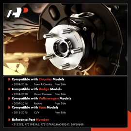 A-Premium Front Wheel Bearing and Hub Assembly with ABS & 5-Lug Compatible with Dodge Grand Caravan 2008-2020, Chrysler Town & Country 2008-2016, VW Routan 2009-2014