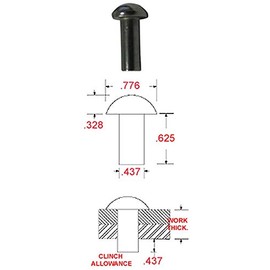 7/16" Dia. X 5/8" Length Steel Solid Round Head Rivet, Plain Finish, (Pack of 1 Pound - Approximately 18 Pieces)