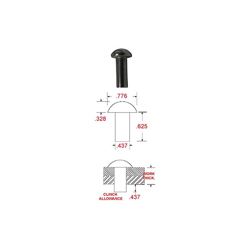 7/16" Dia. X 5/8" Length Steel Solid Round Head Rivet,