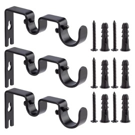 Juego De 3 Soportes para Colgar con Barra de Cortina Doble, Soportes de Barra de Cortina Resistentes Longitud de la Barra Doble 2,54 cm y 1,6 cm, Resistente(Negro)