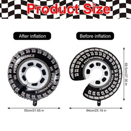 6pcs Large Wheel Balloons, 21.7 Inch Car Foil Balloons Race Car Tire Balloons Wheels Birthday Balloons for Men Birthday Party Decoration Supplies
