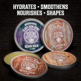 4 Beard Balm Variety Pack (1oz Each)- Sandalwood, Pine & Cedar, Bay Rum, Clary Sage- Styles, Strengthens & Softens Beards & Mustaches - Leave in Condi