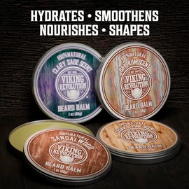 4 Beard Balm Variety Pack (1oz Each)- Sandalwood, Pine & Cedar, Bay Rum, Clary Sage- Styles, Strengthens & Softens Beards & Mustaches - Leave in Condi