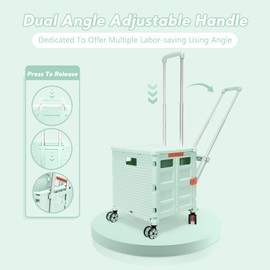 FELICON SELORSS Folding Utility Cart Rolling Crate Tote Basket Box Storage Handcart on 4 Swivel Wheels with Adjustable Handle Extended Magnetic Lid for Teacher Move Shop Travel Grocery Office(Green)