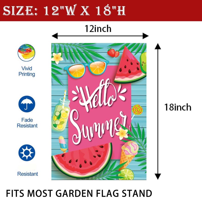Hello Summer Watermelon Garden Flags for Outside 12x18 Double Sided
