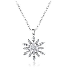 BiBeary Snowflake Necklace Pendant Women's Elegant 925 Sterling Silver Cubic Zirconia Chain CZ Winter Christmas Chain Pendant, 925 sterling silver, zirconia, Cubic Zirconia