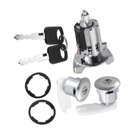 REPAIROCK Ignition Switch Lock Cylinder, Door Lock Cylinder Kit, for Ford F150 250 350 Pickup 1992-1995, Metal, with 2 Keys, Black Silver Tone, 1 Set Auto Replacement Parts