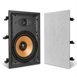 Herdio 8 Inch 2-Way in-Wall Speaker for Left/Right Main Channel Audio, 1" Silk Dome Tweeter, Magnetic Paintable Mesh Cover, Compatible with Whole House Audio or Home Theater, Single White