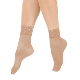 Angelina Nylon Spandex Sheer Anklet Stocking with Lace (6-Pairs)