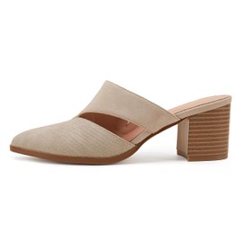 Syktkmx Womens Cutout Backless Chunky Stacked Mules Slip On Closed Toe Scale Heeled Sandal Shoes Apricot